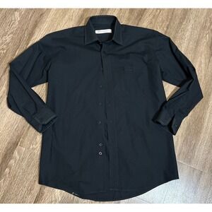 Laurant Benon Paris Mens‎ Black Button Down Shirt Contrast Stitching Long Sleeve